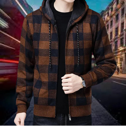 Lars | Karierte Strickjacke mit Kapuze