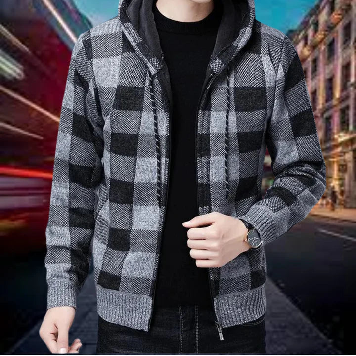 Lars | Karierte Strickjacke mit Kapuze