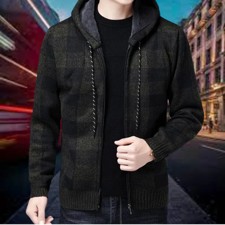 Lars | Karierte Strickjacke mit Kapuze