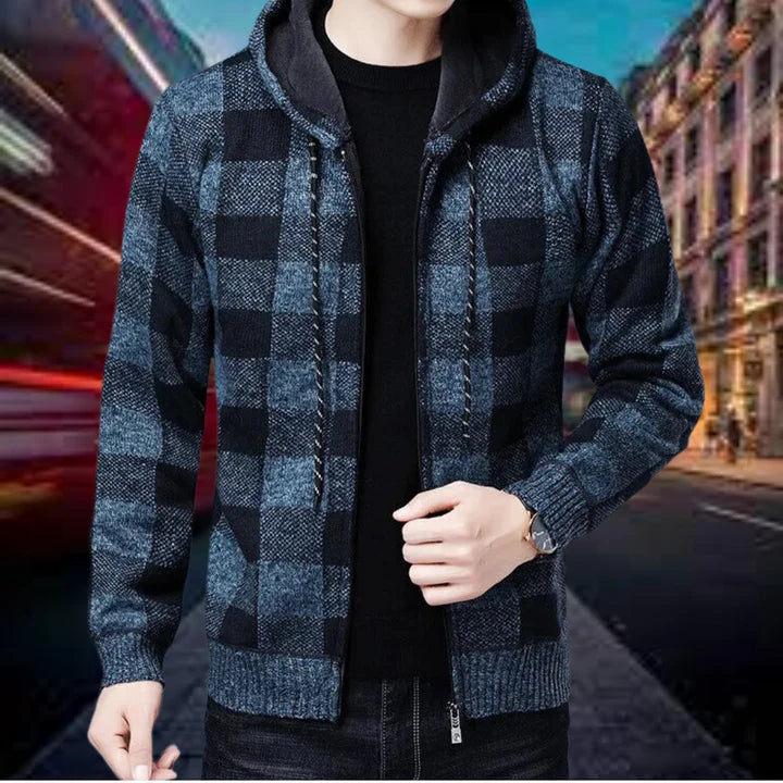 Lars | Karierte Strickjacke mit Kapuze