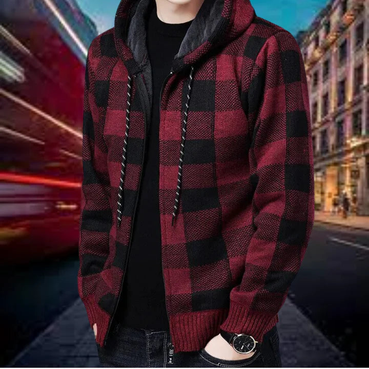 Lars | Karierte Strickjacke mit Kapuze
